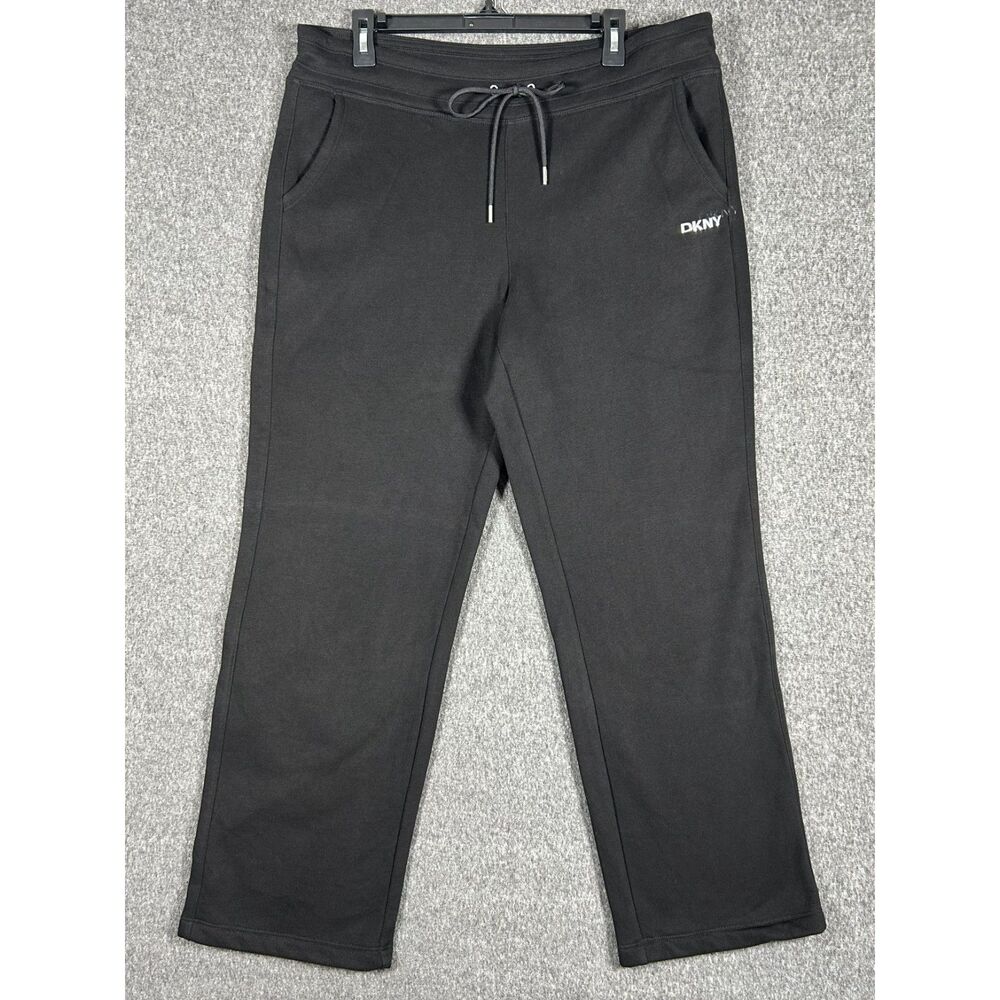 DKNY Sport Women's High-Rise Wide-Leg Fleece Sweatpants Size L Black